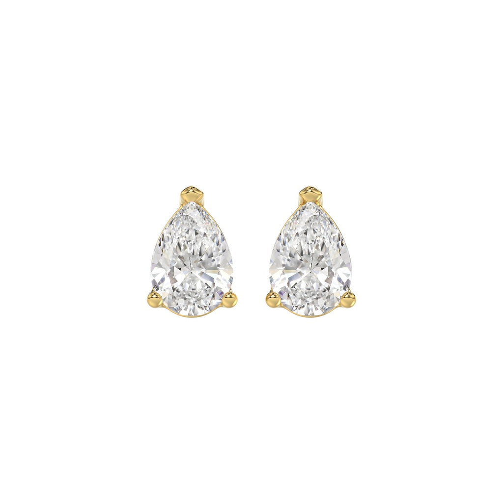 LADIES SOLITAIRE EARRINGS 2CT PEAR DIAMOND 14K YELLOW GOLD