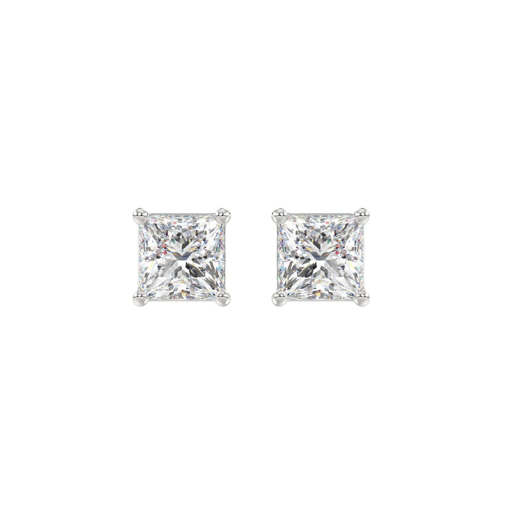 LADIES SOLITAIRE EARRINGS 2CT PRINCESS DIAMOND 14K WHITE GOLD