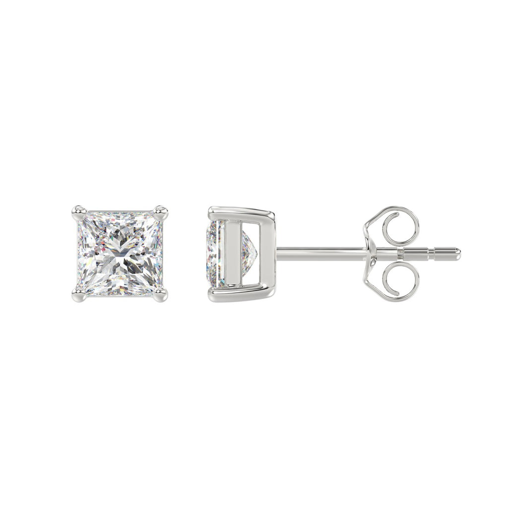 LADIES SOLITAIRE EARRINGS 2CT PRINCESS DIAMOND 14K WHITE GOLD