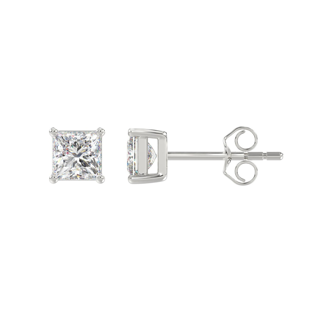 LADIES SOLITAIRE EARRINGS 1 1/2CT PRINCESS DIAMOND 14K WHITE GOLD (CENTER STONE  PRINCESS DIAMOND 3/4CT)