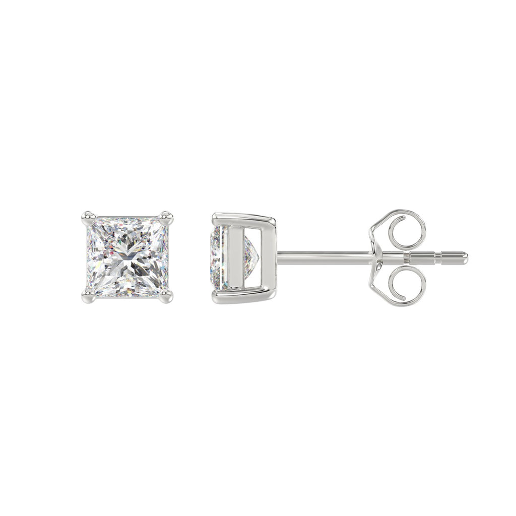 LADIES SOLITAIRE EARRINGS 1 1/2CT PRINCESS DIAMOND 14K WHITE GOLD (CENTER STONE  PRINCESS DIAMOND 3/4CT)