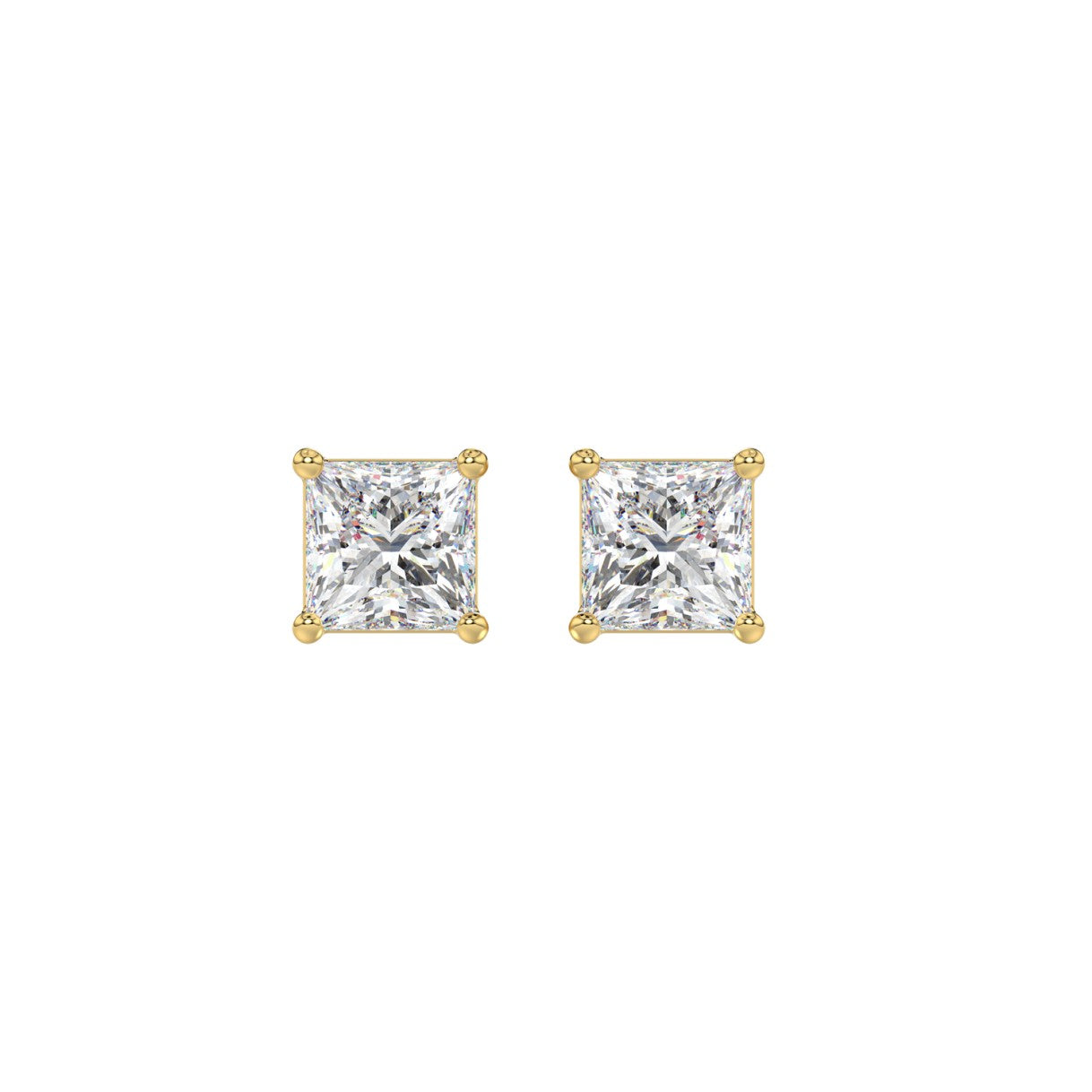 LADIES SOLITAIRE EARRINGS 1 1/2CT PRINCESS DIAMOND 14K YELLOW GOLD (CENTER STONE  PRINCESS DIAMOND 3/4CT)