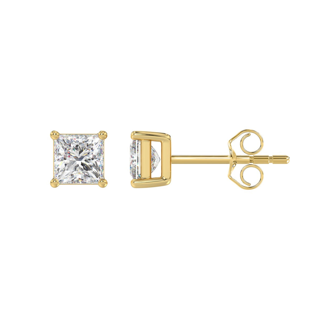 LADIES SOLITAIRE EARRINGS 1 1/2CT PRINCESS DIAMOND 14K YELLOW GOLD (CENTER STONE  PRINCESS DIAMOND 3/4CT)