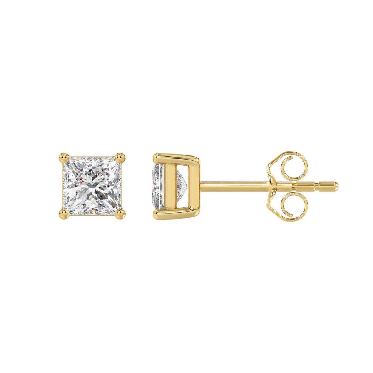 LADIES SOLITAIRE EARRINGS 1 1/2CT PRINCESS DIAMOND 14K YELLOW GOLD (CENTER STONE  PRINCESS DIAMOND 3/4CT)