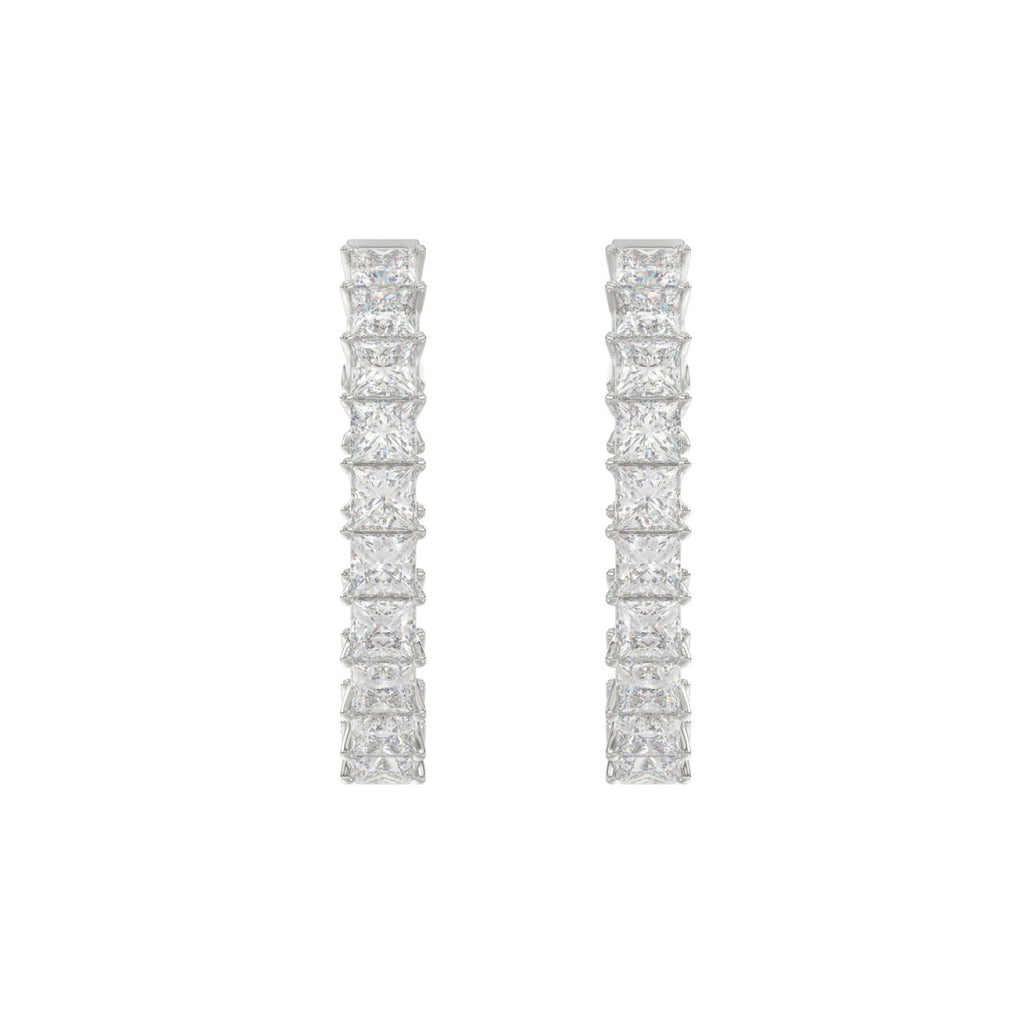 LADIES HOOP EARRINGS 7CT PRINCESS DIAMOND 14K WHITE GOLD