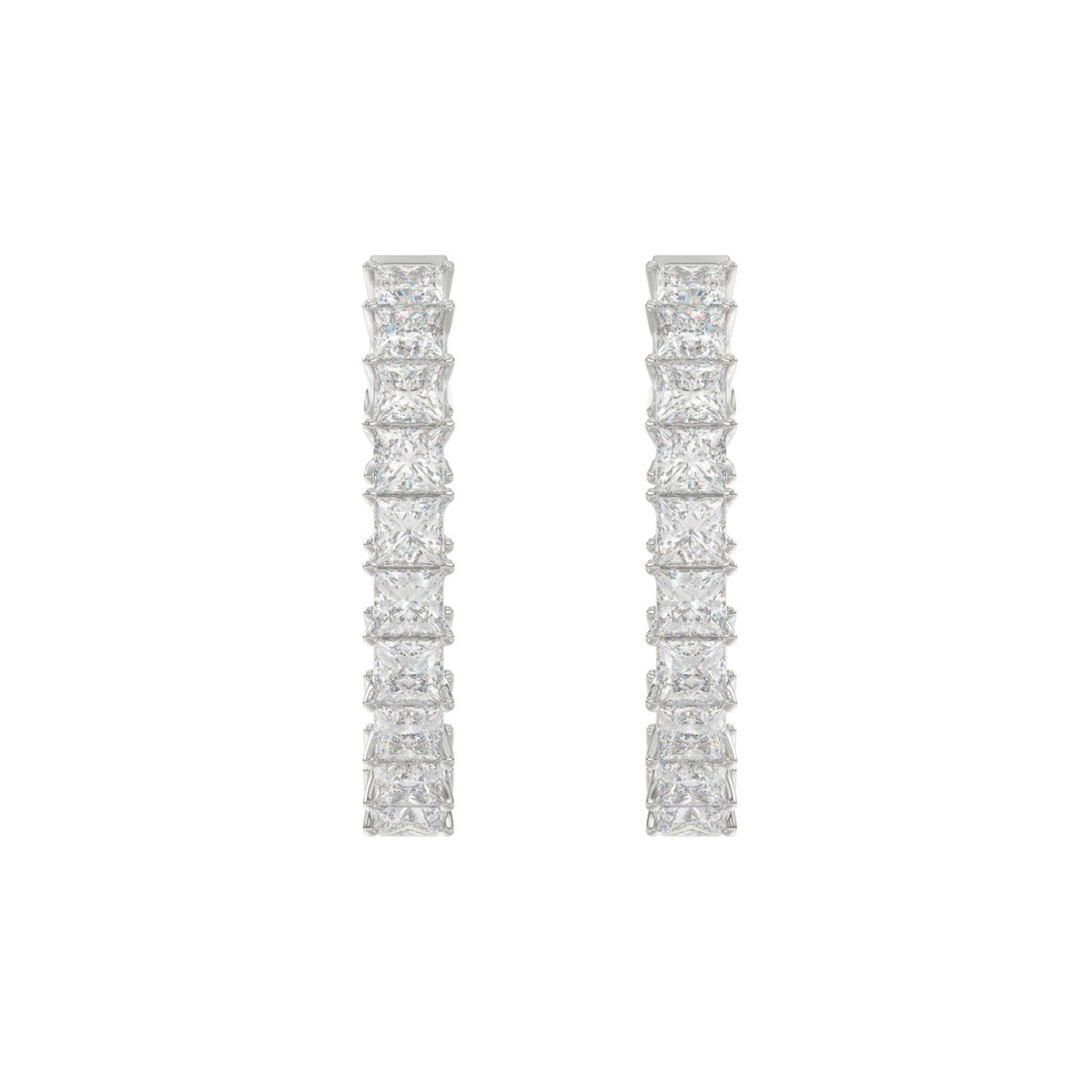 LADIES HOOP EARRINGS 7CT PRINCESS DIAMOND 14K WHITE GOLD