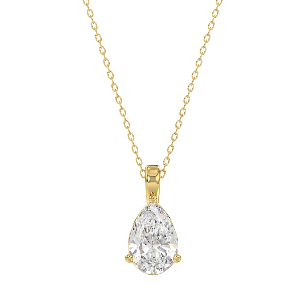 LADIES SOLITAIRE PENDANT WITH CHAIN 1 1/2CT PEAR DIAMOND 14K YELLOW GOLD