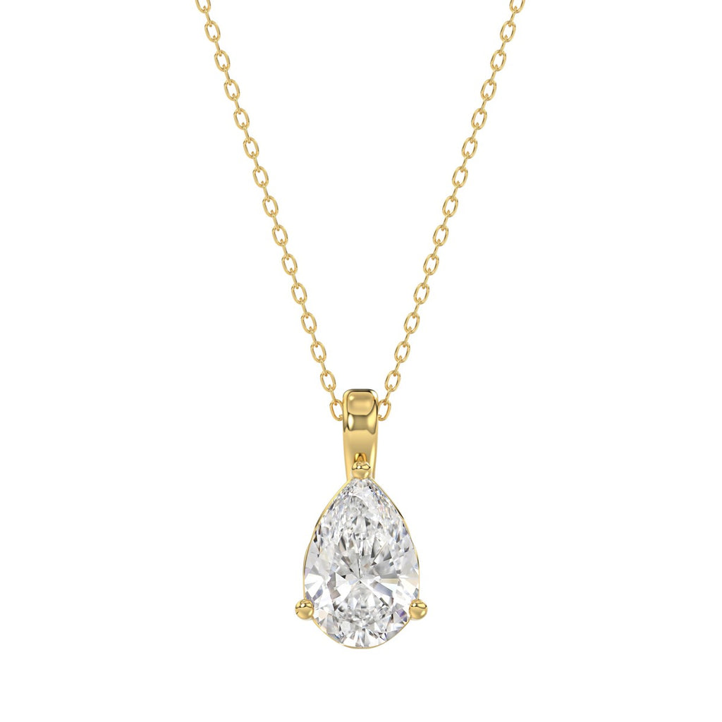 LADIES SOLITAIRE PENDANT WITH CHAIN 1 1/2CT PEAR DIAMOND 14K YELLOW GOLD