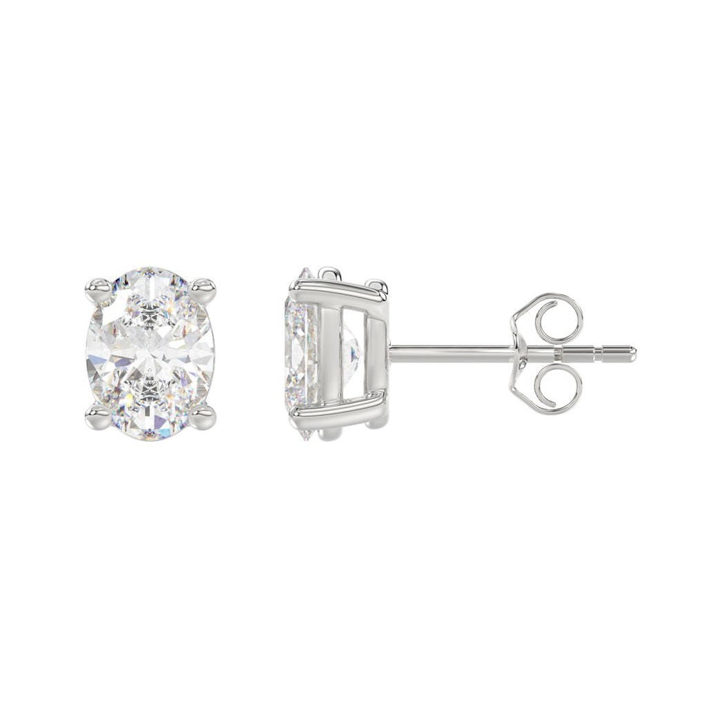 LADIES SOLITAIRE EARRINGS 3CT OVAL DIAMOND 14K WHITE GOLD (CENTER STONE OVAL DIAMOND 1 1/2CT )