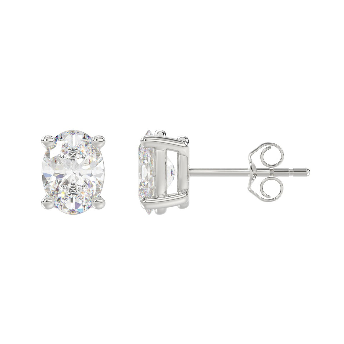 LADIES SOLITAIRE EARRINGS 3CT OVAL DIAMOND 14K WHITE GOLD (CENTER STONE OVAL DIAMOND 1 1/2CT )