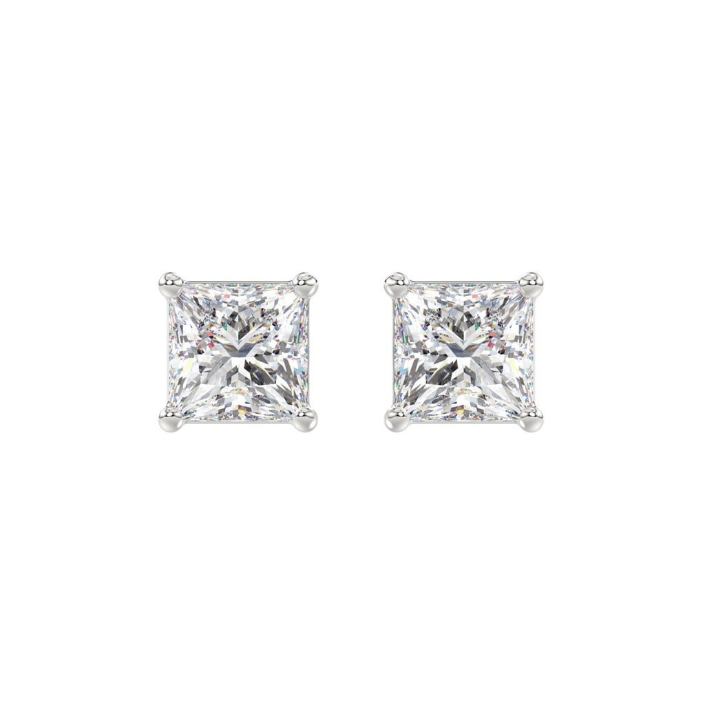 LADIES SOLITAIRE EARRINGS 3CT PRINCESS DIAMOND 14K WHITE GOLD