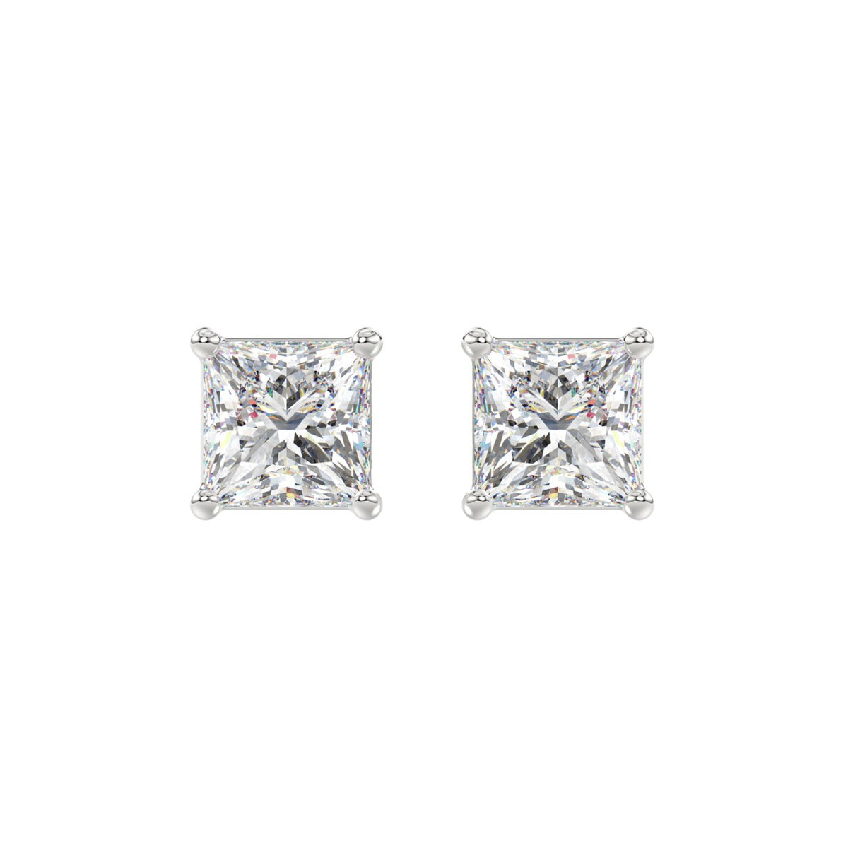 LADIES SOLITAIRE EARRINGS 3CT PRINCESS DIAMOND 14K WHITE GOLD