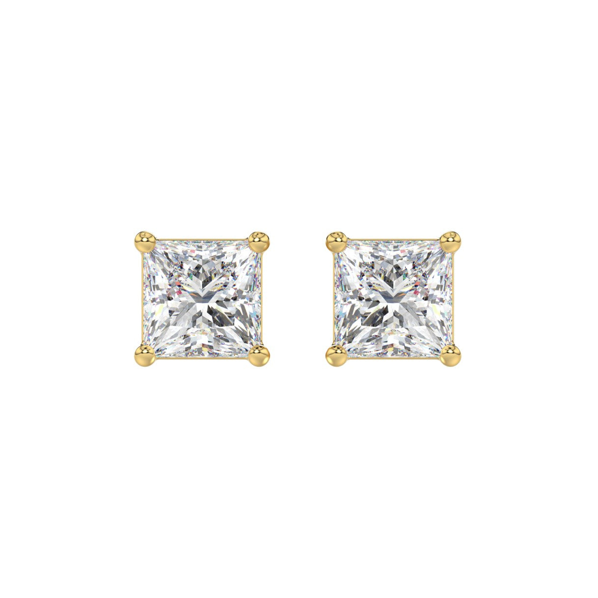 LADIES SOLITAIRE EARRINGS 3CT PRINCESS DIAMOND 14K YELLOW GOLD