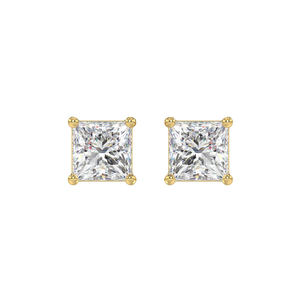LADIES SOLITAIRE EARRINGS 3CT PRINCESS DIAMOND 14K YELLOW GOLD