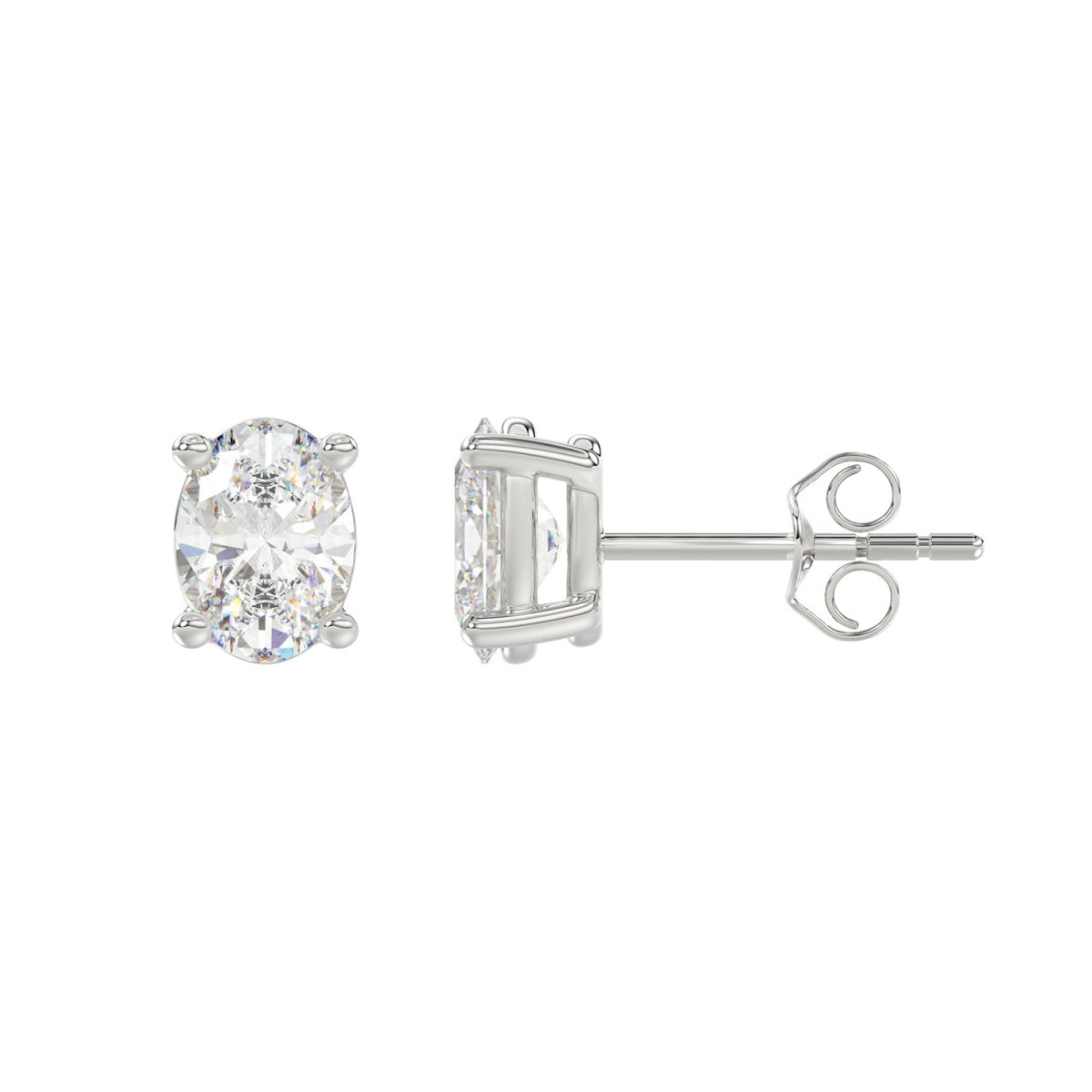 LADIES SOLITAIRE EARRINGS 2CT OVAL DIAMOND 14K WHITE GOLD