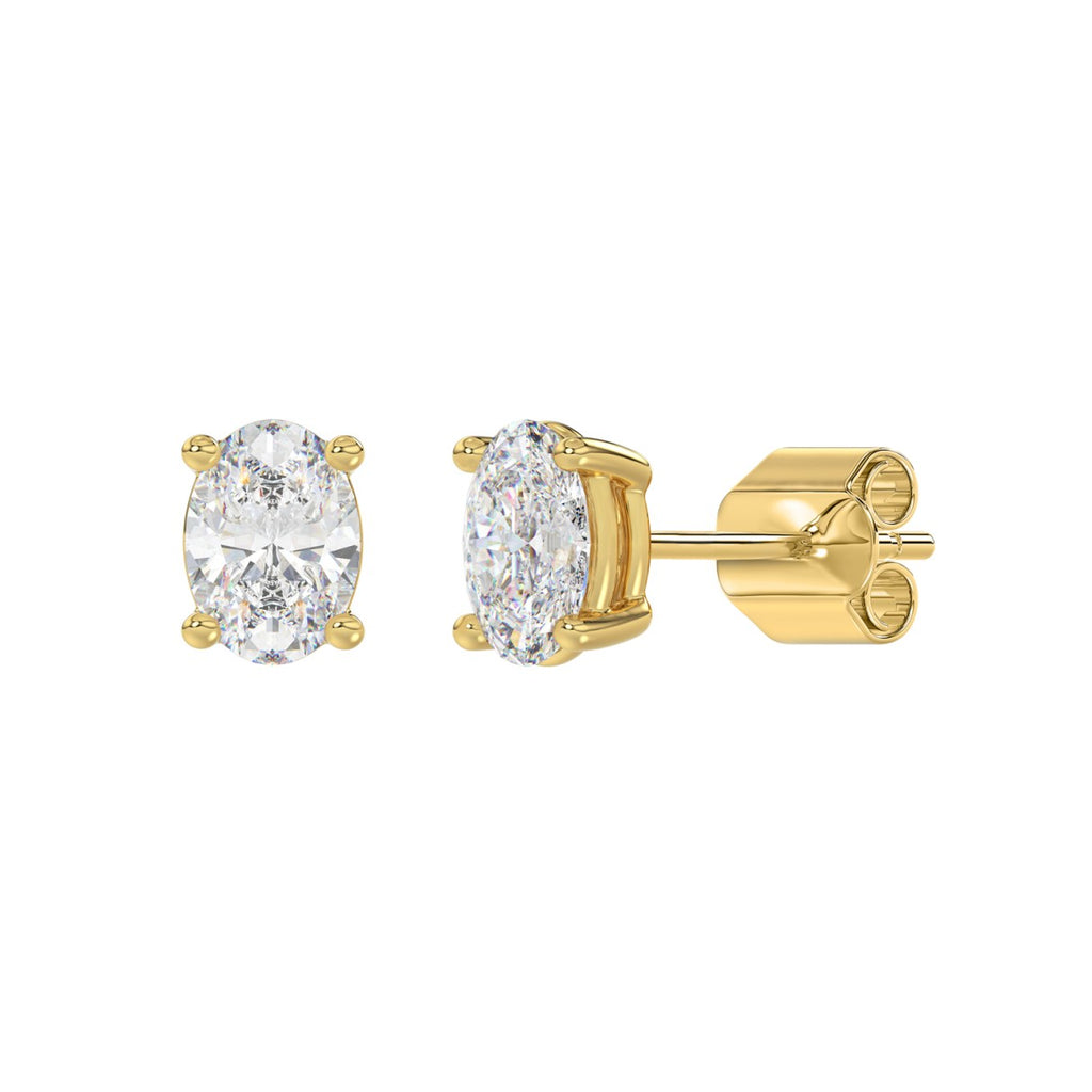 LADIES SOLITAIRE EARRINGS 2CT OVAL DIAMOND 14K YELLOW GOLD