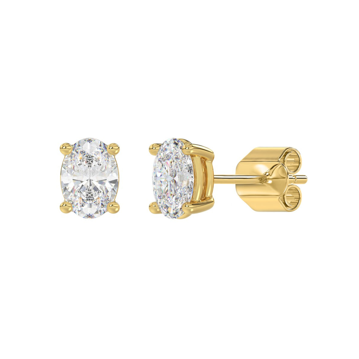 LADIES SOLITAIRE EARRINGS 2CT OVAL DIAMOND 14K YELLOW GOLD