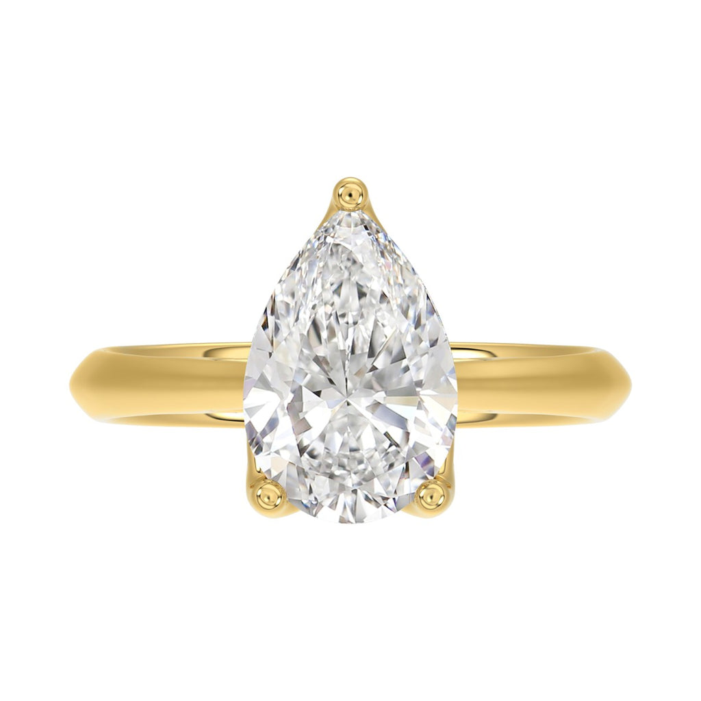 LADIES SOLITAIRE RING 3CT PEAR DIAMOND 14K YELLOW GOLD