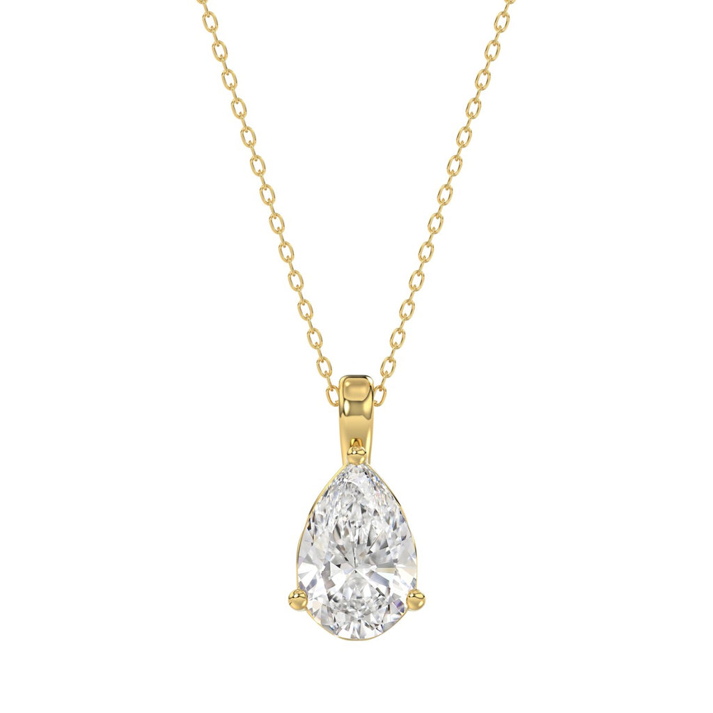 LADIES SOLITAIRE PENDANT WITH CHAIN 2CT PEAR DIAMOND 14K YELLOW GOLD