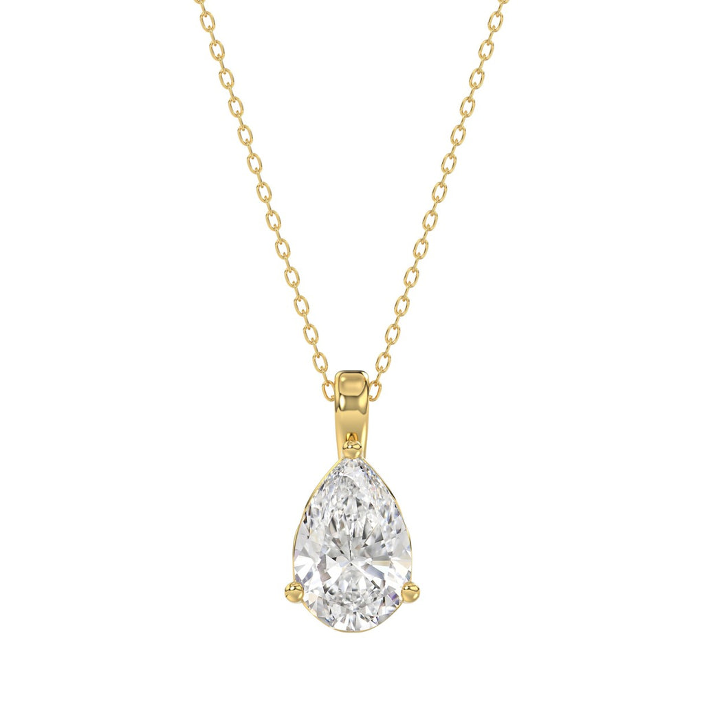 LADIES SOLITAIRE PENDANT WITH CHAIN 2CT PEAR DIAMOND 14K YELLOW GOLD