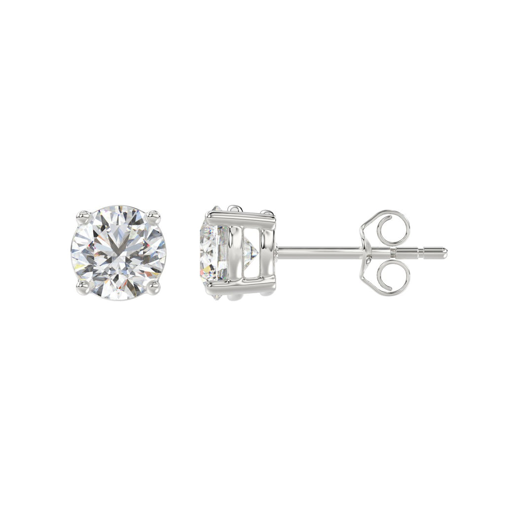 LADIES SOLITAIRE EARRINGS 2CT ROUND DIAMOND 14K WHITE GOLD