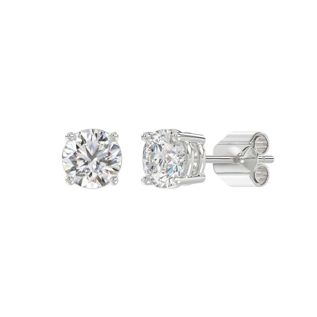 LADIES SOLITAIRE EARRINGS 2CT ROUND DIAMOND 14K WHITE GOLD