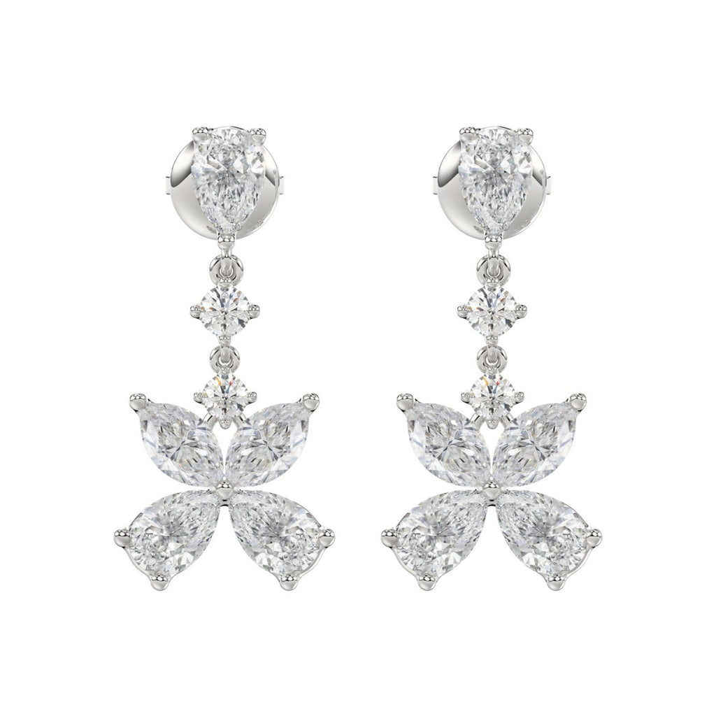 LADIES EARRINGS 3CT ROUND/MARQUISE/PEAR DIAMOND 14K WHITE GOLD