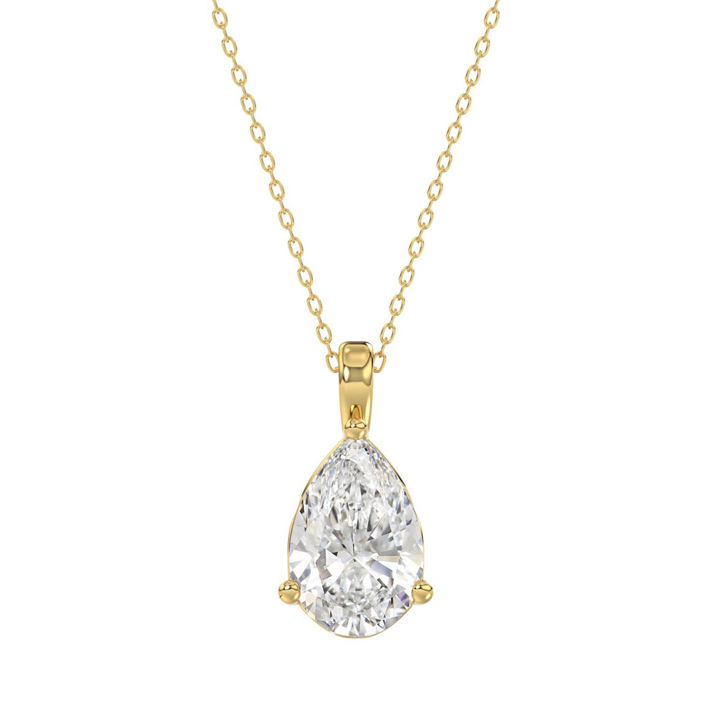 LADIES SOLITAIRE PENDANT 3CT PEAR DIAMOND 14K YELLOW GOLD 