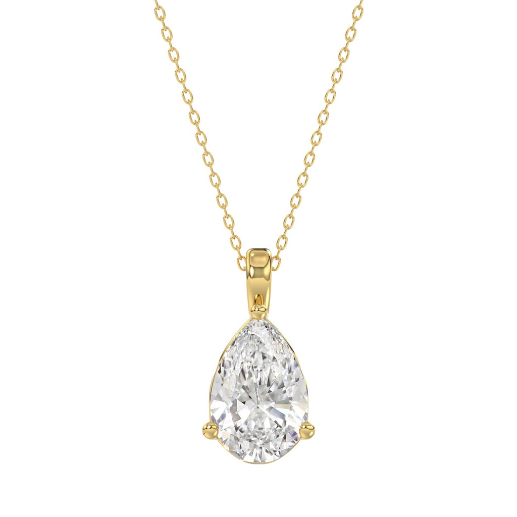 LADIES SOLITAIRE PENDANT 3CT PEAR DIAMOND 14K YELLOW GOLD 