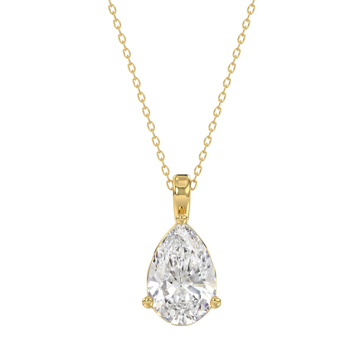 LADIES SOLITAIRE PENDANT 3CT PEAR DIAMOND 14K YELLOW GOLD 
