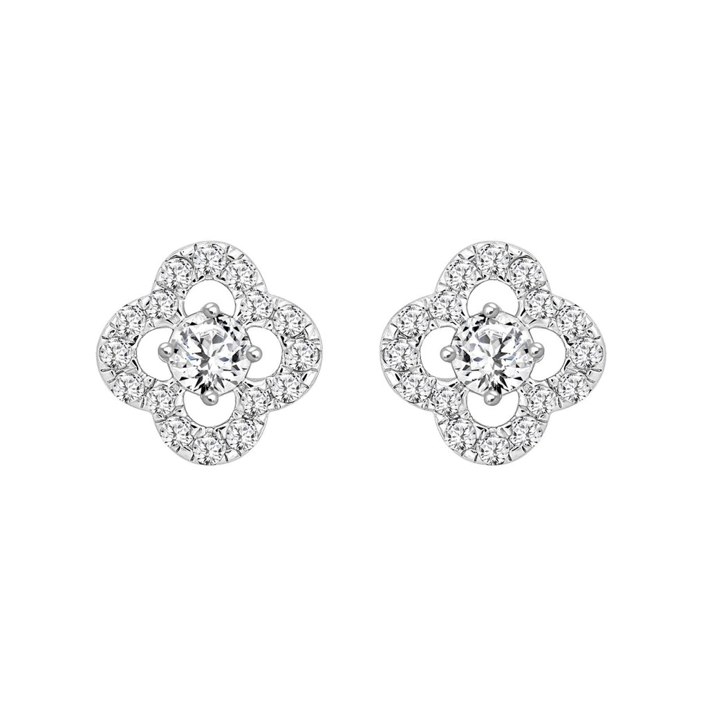 LADIES STUD EARRINGS 1CT ROUND DIAMOND 14K WHITE GOLD