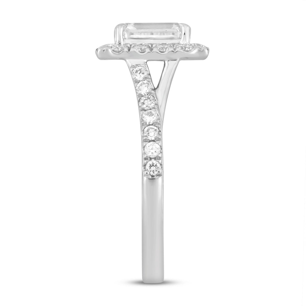 LADIES RING 1 1/2CT ROUND/EMERALD DIAMOND 14K WHITE GOLD (CENTER STONE EMERALD DIAMOND 1CT)
