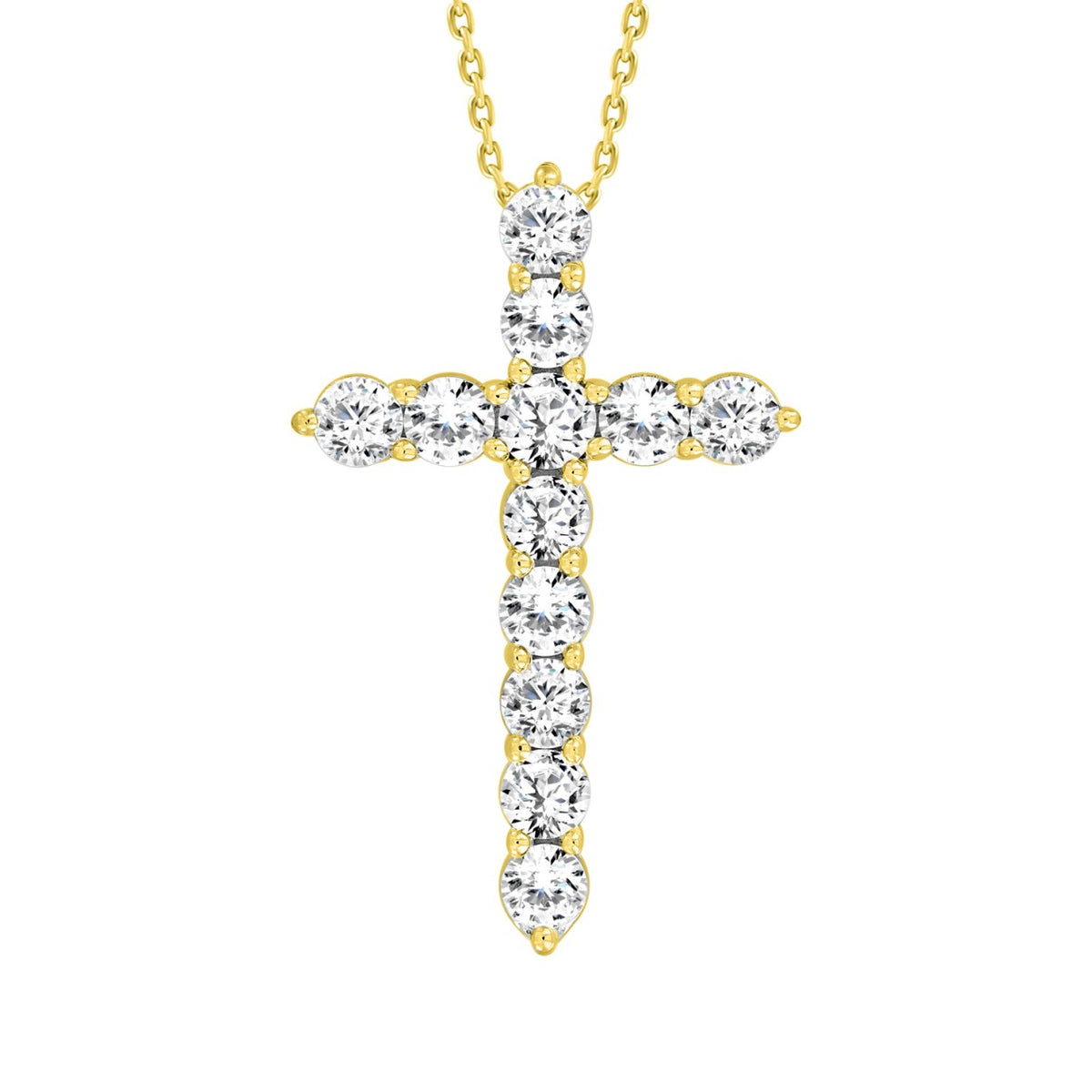 LADIES CROSS PENDANT WITH CHAIN 1CT ROUND DIAMOND 14K YELLOW GOLD