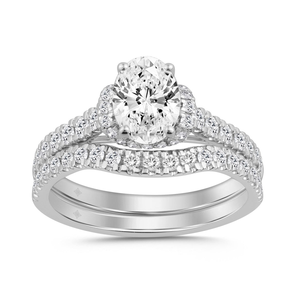 14K WHITE GOLD 1 1/2CT ROUND/OVAL DIAMOND LADIES BRIDAL SET
