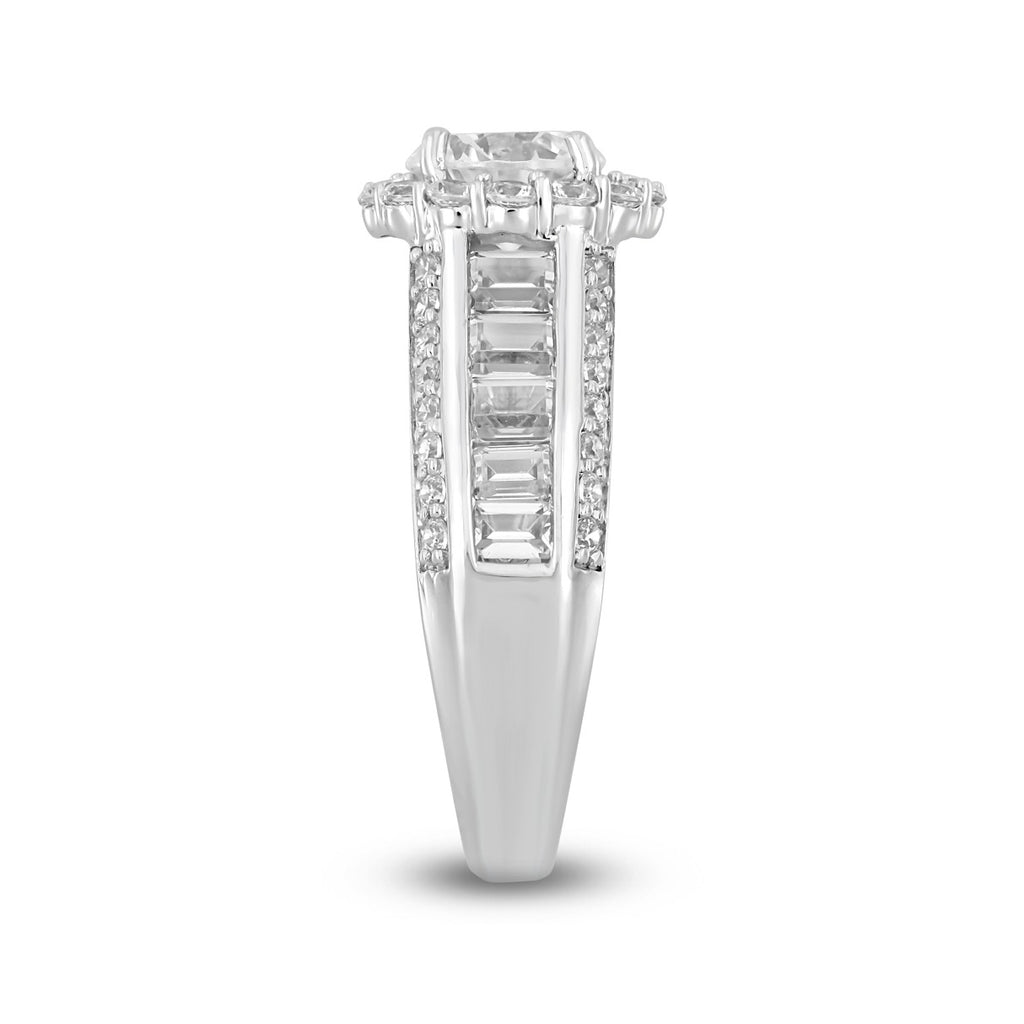LADIES RING 3 3/4CT ROUND/EMERALD DIAMOND 14K WHITE GOLD (CENTER STONE ROUND DIAMOND 1 1/2CT )