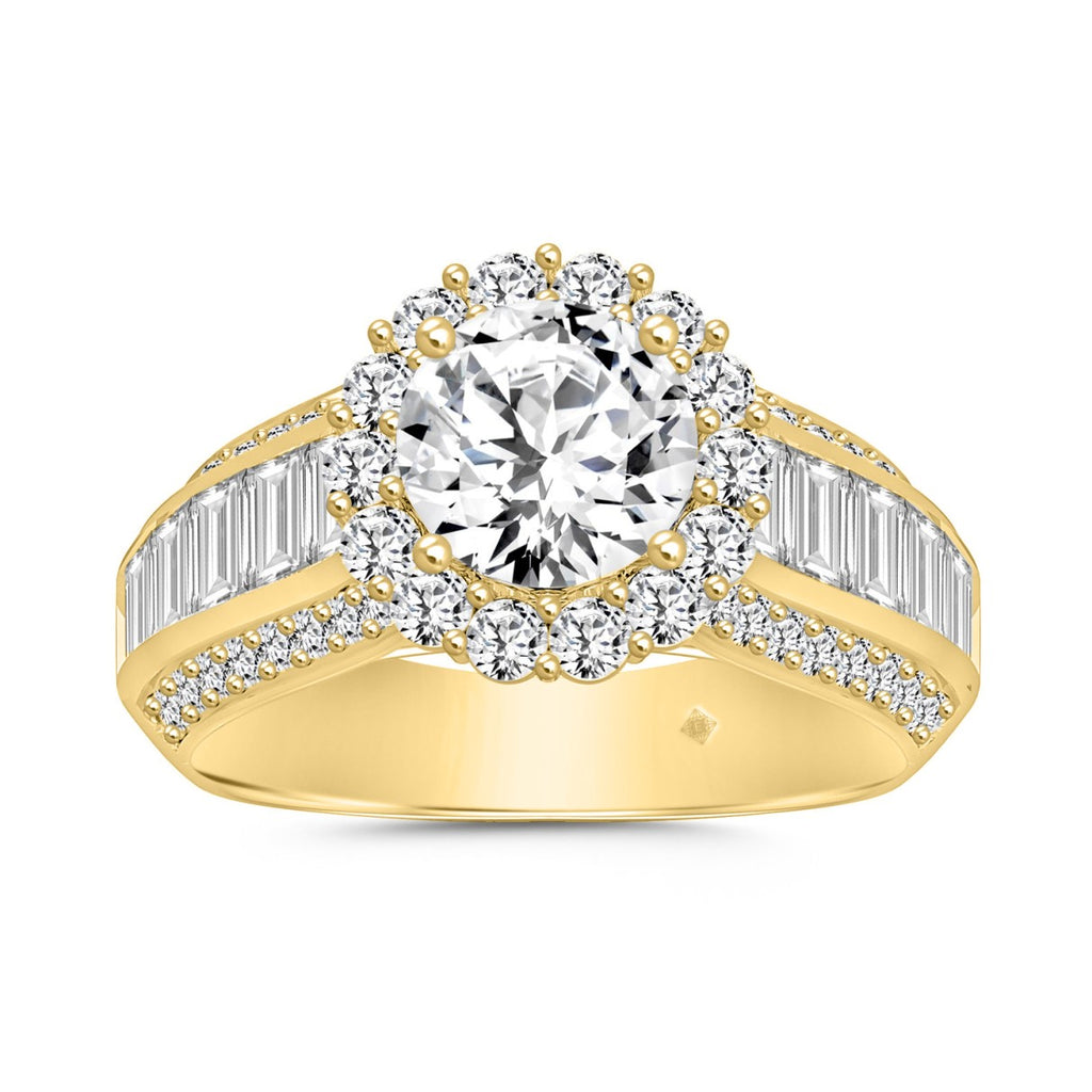 LADIES RING 3 3/4CT ROUND/EMERALD DIAMOND 14K YELLOW GOLD (CENTER STONE ROUND DIAMOND 1 1/2CT )