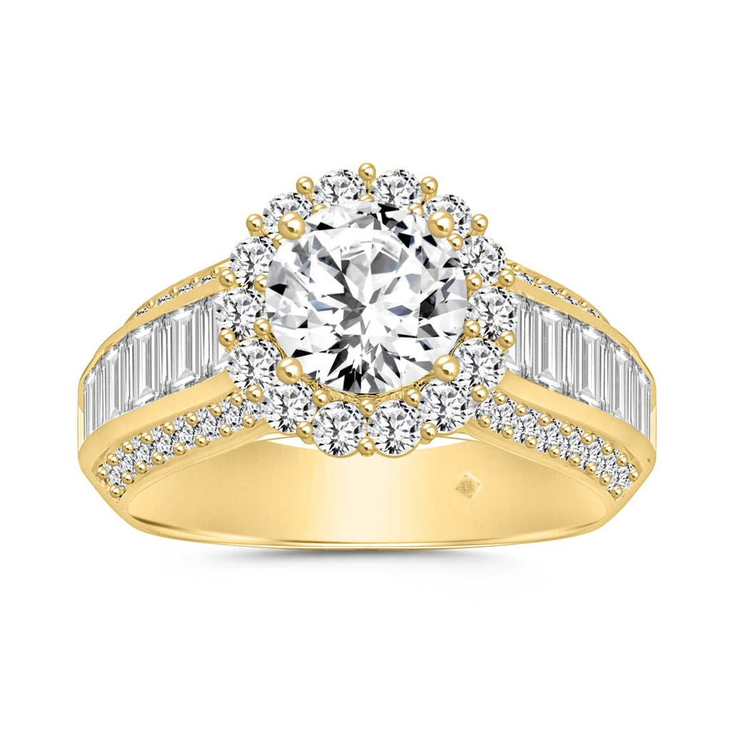 LADIES RING 3 3/4CT ROUND/BAGUETTE DIAMOND 14K YELLOW GOLD (CENTER STONE ROUND DIAMOND 1 1/2CT )