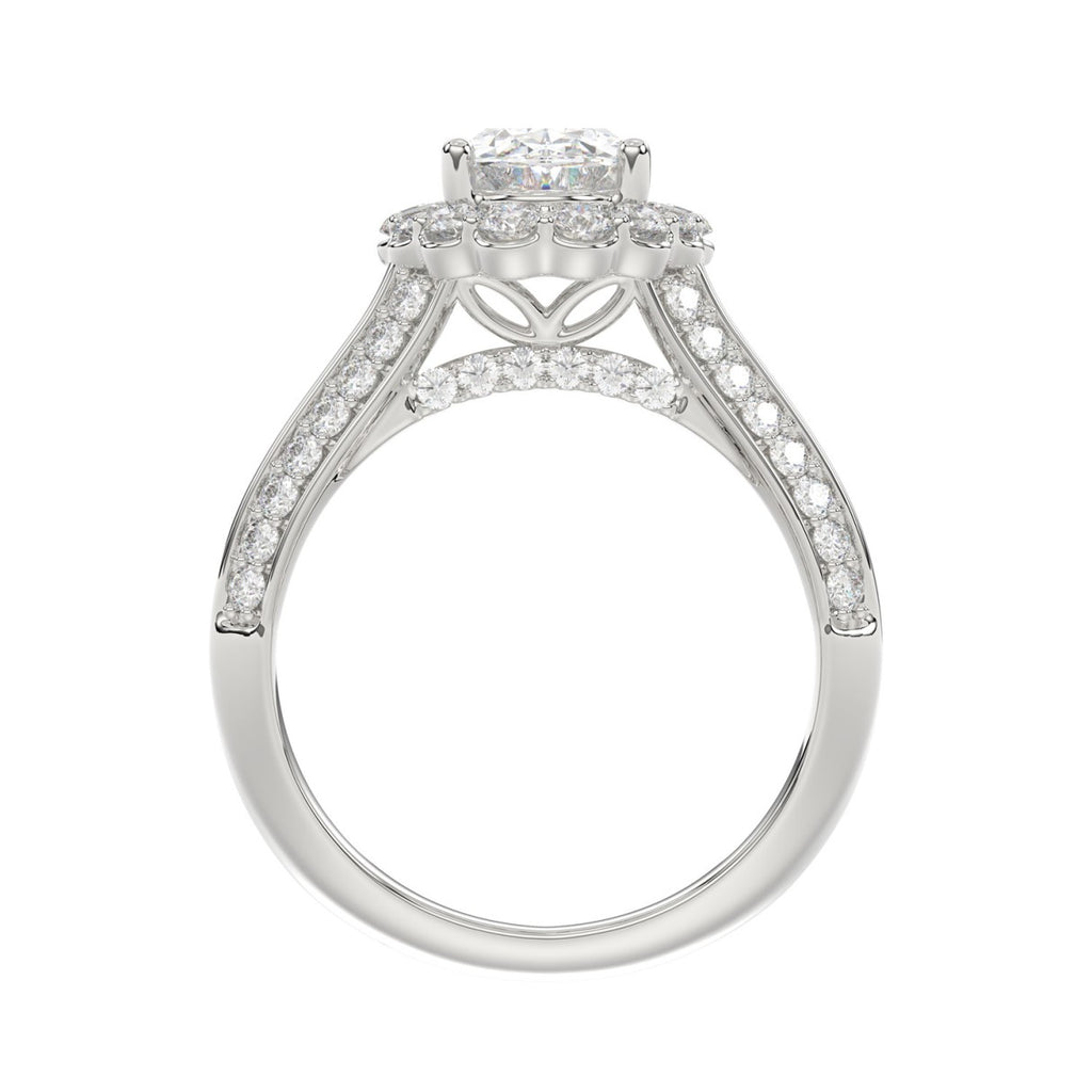 LADIES RING 3 3/4CT ROUND/OVAL/EMERALD DIAMOND 14K WHITE GOLD (CENTER STONE OVAL DIAMOND 1 1/2CT )