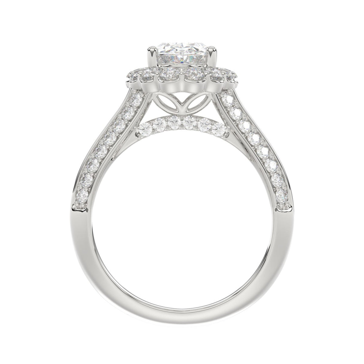LADIES RING 3 3/4CT ROUND/OVAL/EMERALD DIAMOND 14K WHITE GOLD (CENTER STONE OVAL DIAMOND 1 1/2CT )