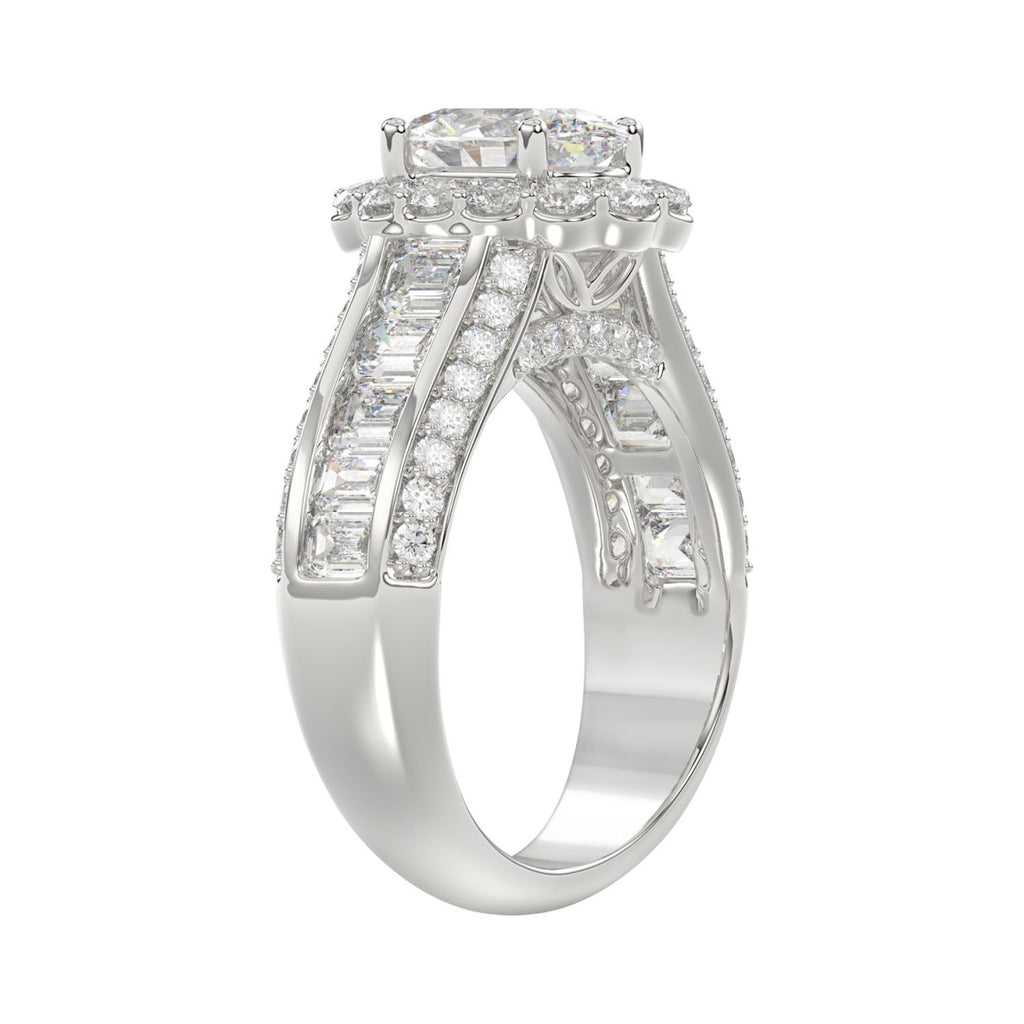 LADIES RING 3 3/4CT ROUND/OVAL/EMERALD DIAMOND 14K WHITE GOLD (CENTER STONE OVAL DIAMOND 1 1/2CT )
