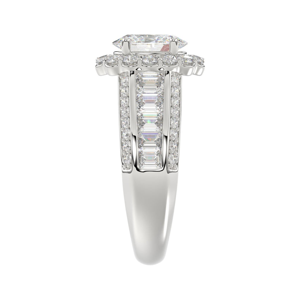 LADIES RING 3 3/4CT ROUND/OVAL/EMERALD DIAMOND 14K WHITE GOLD (CENTER STONE OVAL DIAMOND 1 1/2CT )