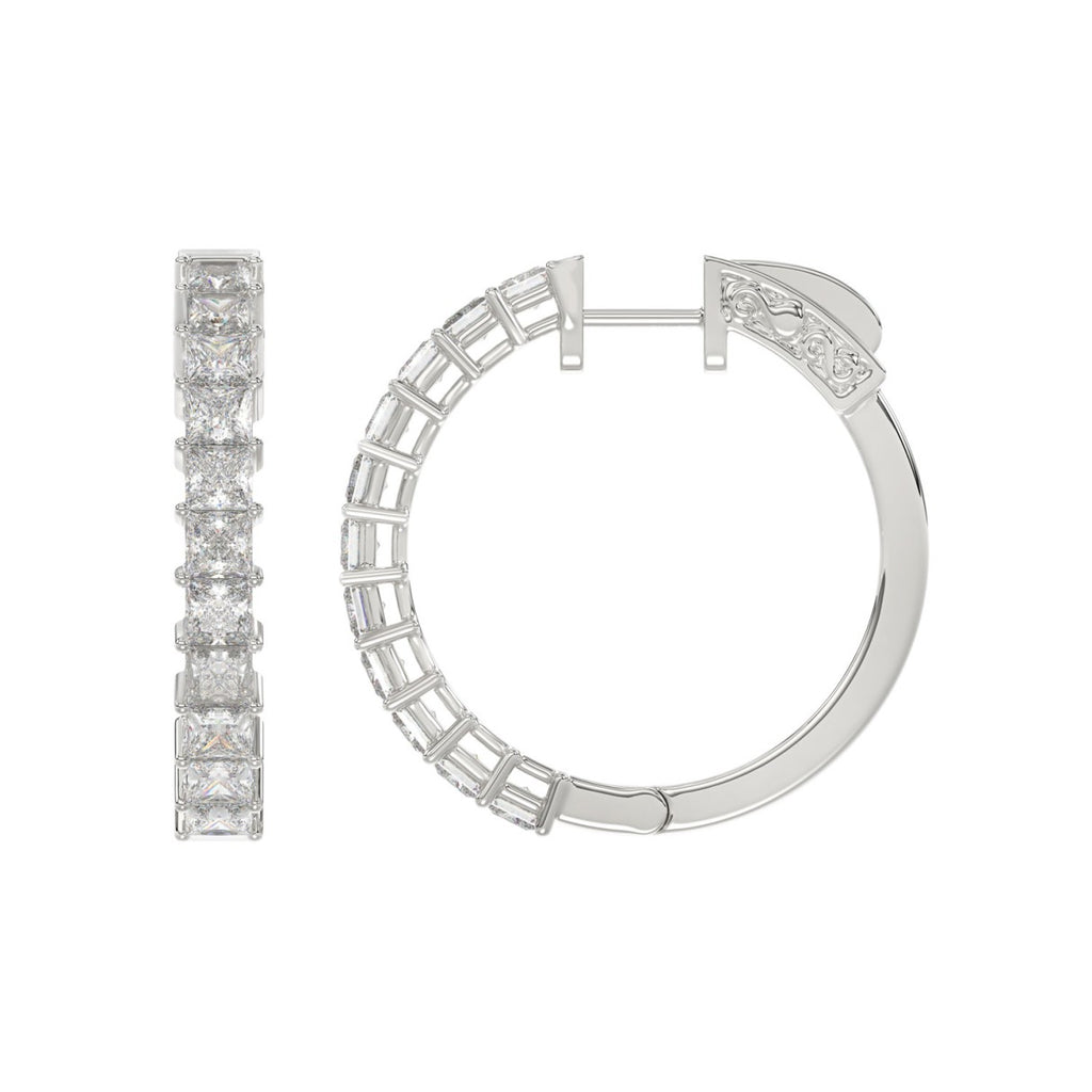 LADIES HOOP EARRINGS 2CT PRINCESS DIAMOND 14K WHITE GOLD