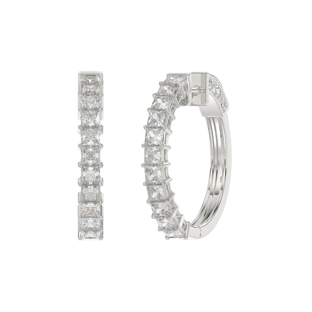 LADIES HOOP EARRINGS 2CT PRINCESS DIAMOND 14K WHITE GOLD