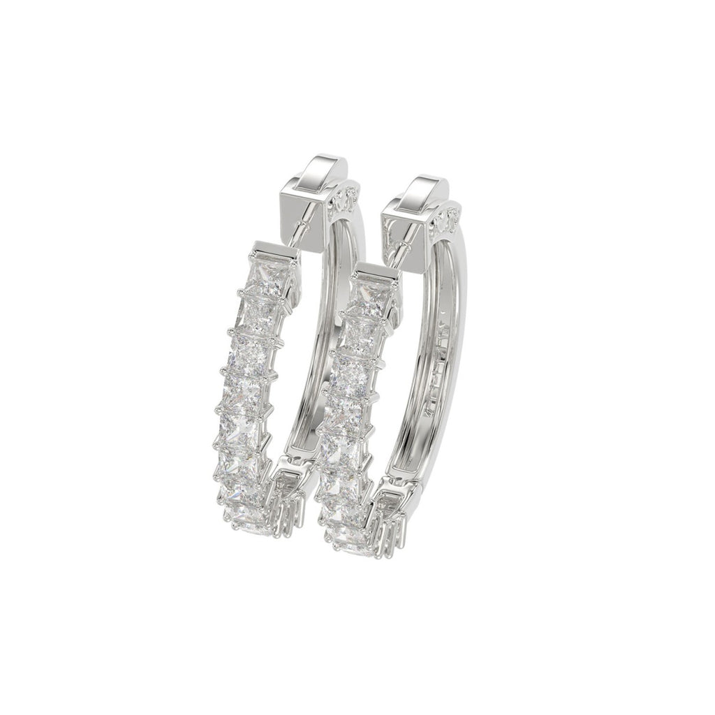 LADIES HOOP EARRINGS 2CT PRINCESS DIAMOND 14K WHITE GOLD