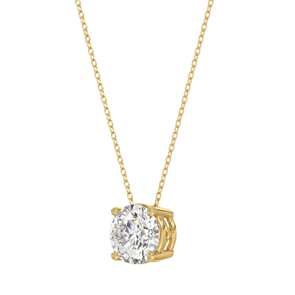 14K YELLOW GOLD 1.00CT ROUND DIAMOND LADIES SOLITAIRE PENDANT WITH UNDER-PASS CHAIN (CENTER STONE ROUND DIAMOND 1CT)