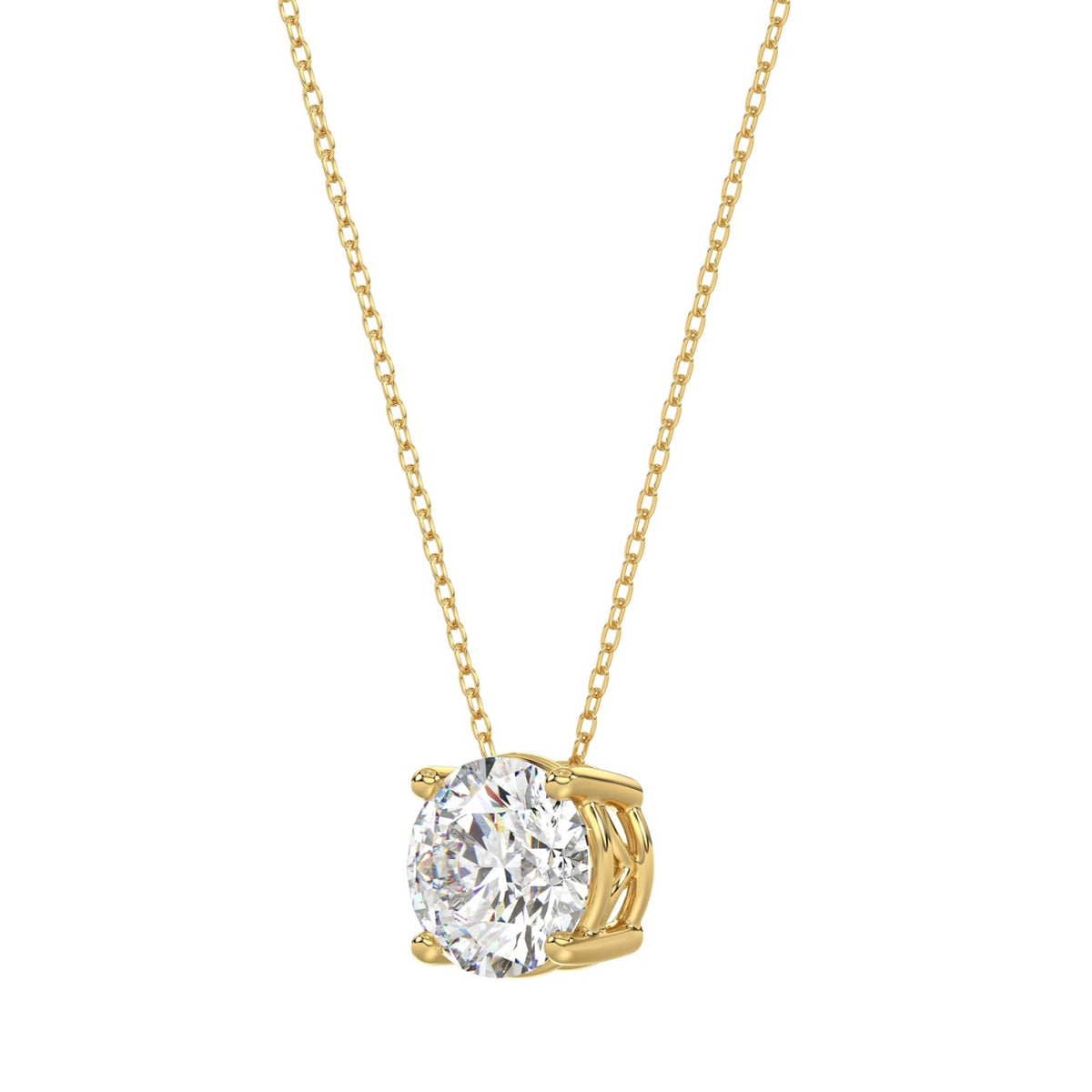 14K YELLOW GOLD 1.00CT ROUND DIAMOND LADIES SOLITAIRE PENDANT WITH UNDER-PASS CHAIN (CENTER STONE ROUND DIAMOND 1CT)