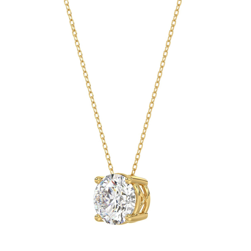 14K YELLOW GOLD 1.00CT ROUND DIAMOND LADIES SOLITAIRE PENDANT WITH UNDER-PASS CHAIN (CENTER STONE ROUND DIAMOND 1CT)
