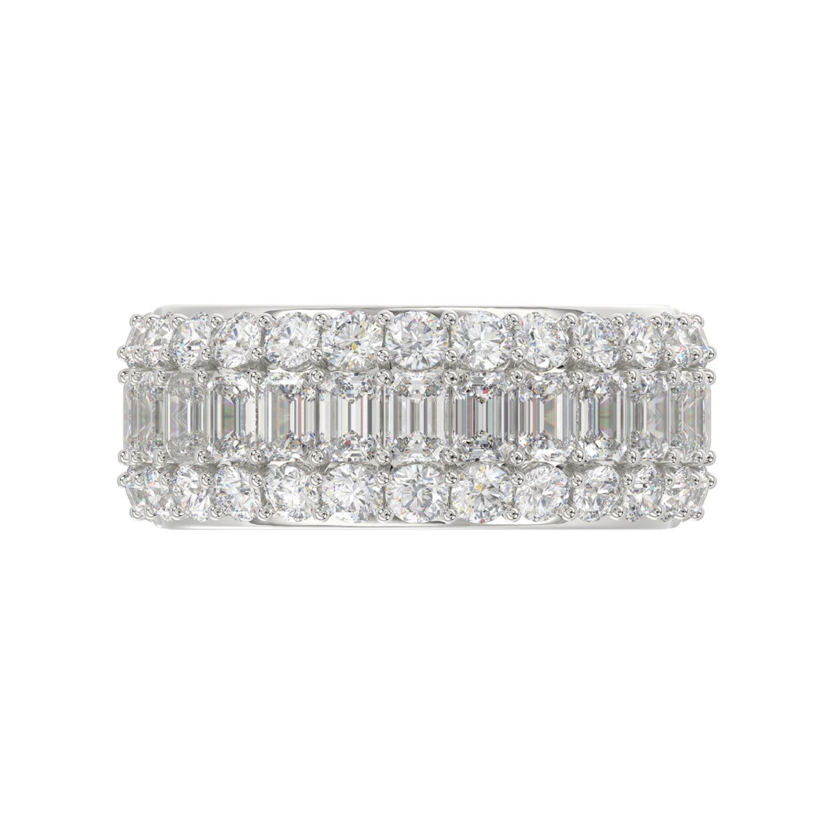 14K WHITE GOLD 2 1/2CT ROUND/EMERALD DIAMOND LADIES BAND
