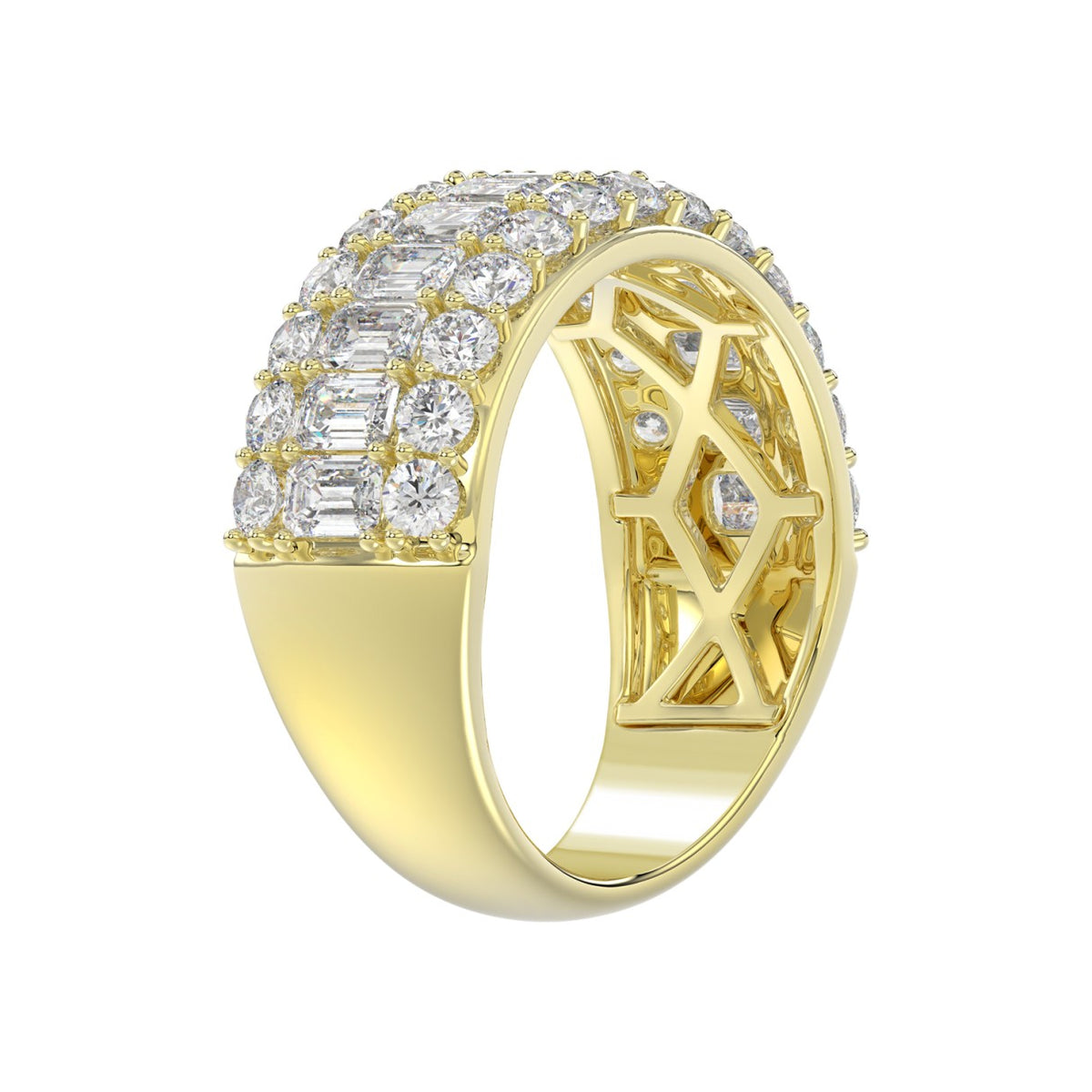14K YELLOW GOLD 2 1/2CT ROUND/EMERALD DIAMOND LADIES BAND