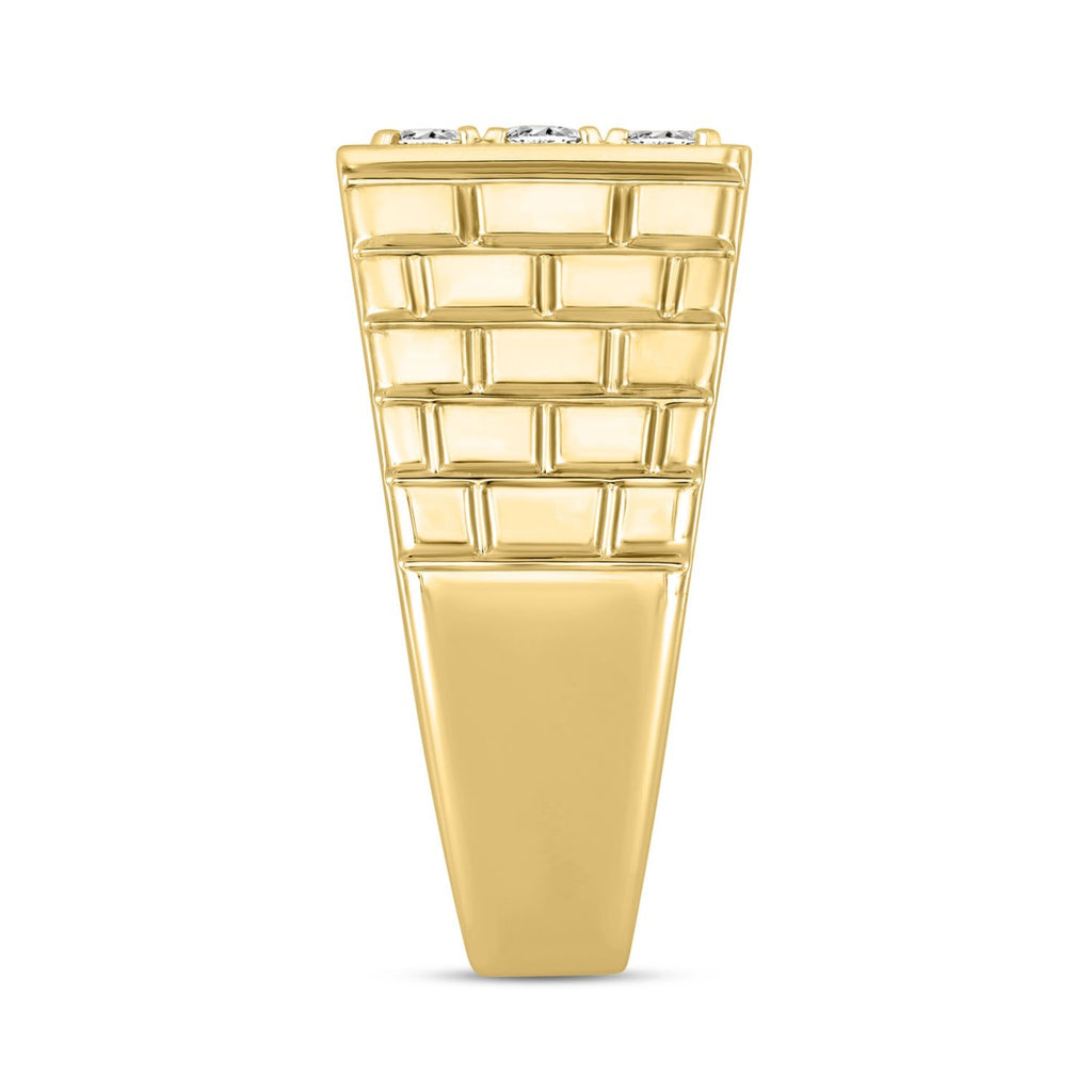 MENS RING 1 1/2CT ROUND DIAMOND 14K YELLOW GOLD 